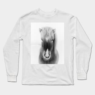 Icelandic Horse Portrait, black and white Long Sleeve T-Shirt